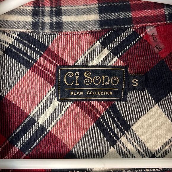 Ci Sono Womens Button Down Shirt Long Sleeve Top Plaid Pocket Size Small Red - Picture 4 of 7